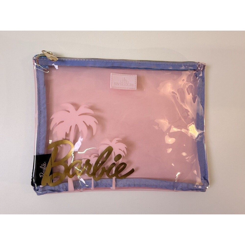 Barbie Impressions Malibu Beach Vacation Pouch Cosmetic Makeup Clear Pink Bag